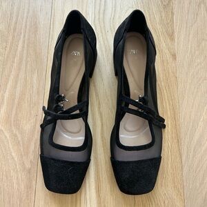 Zara Black Mesh & Suede Heels